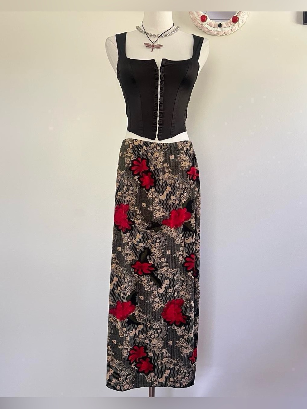 Floral Maxi Skirt in Black & Red